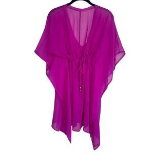 Nordstrom Swimsuit Cover Up Purple Tie With Beads Frayed Hem One Size Fits All